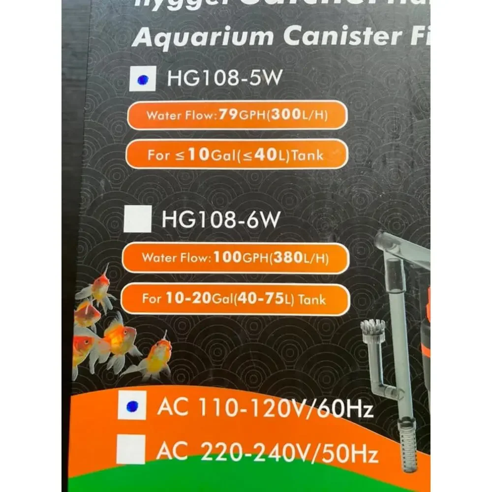 hygger External Hang-On-Back Canister Aquarium Filter (HG108-5W)